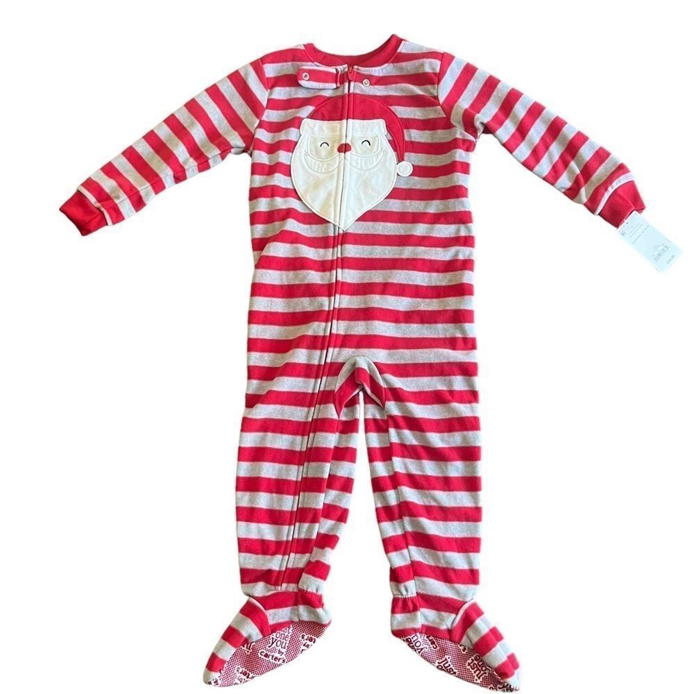 Carters Toddler Red, Gray, White Christmas one piece striped footed pajamas NEW 